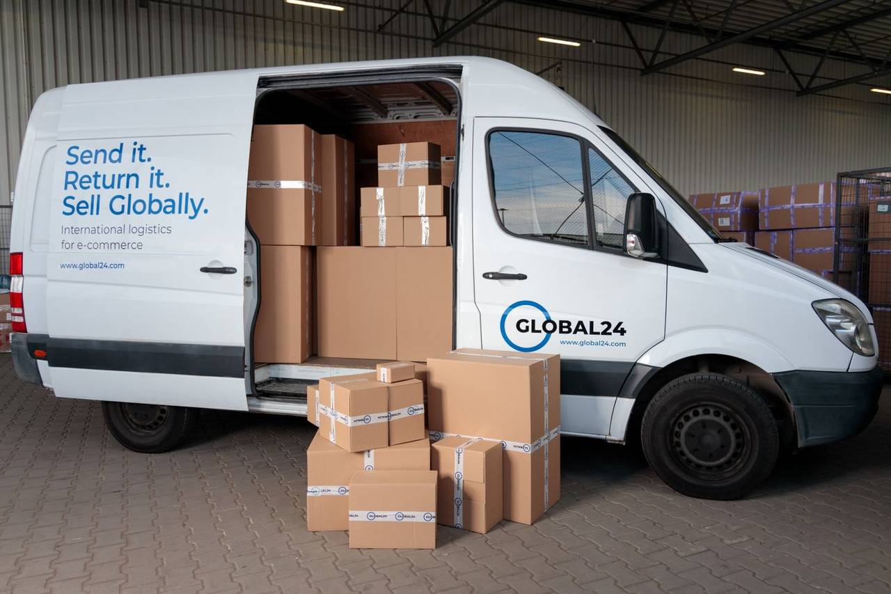 Delivery van loaded with boxes for route delivery
